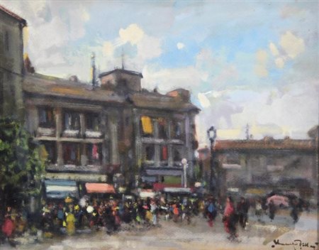 ZOLLA VENANZIO GB 1880 - 1961 Torino "Paesaggio urbano" 40x49,5 olio su...
