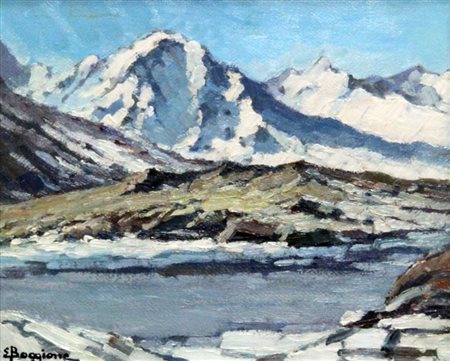 BOGGIONE ENRICO Torino 1889 - 1985 Montagne innevate" 24x30 olio su cartone...