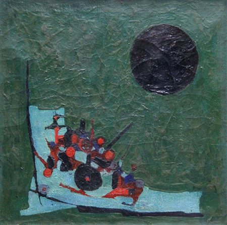 CASORATI FRANCESCO Torino 1934 - 2013 "Luna nera" anni '960 70x70 olio su...