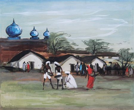 VELLAN FELICE Torino 1889 - 1976 "India" 40x50 tempera su carta Opera firmata...