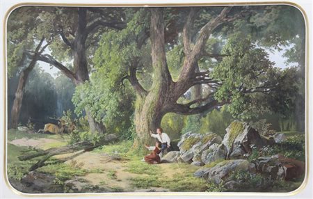 CERRUTI BAUDUC FELICE Torino 1818 - 1896 "Idillio nel bosco" 1858 61x97...