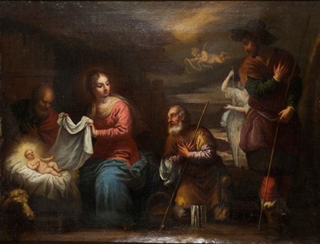 PITTORE ANONIMO DELLA FINE DEL XVII SECOLO "Adorazione dei pastori" 71x93...