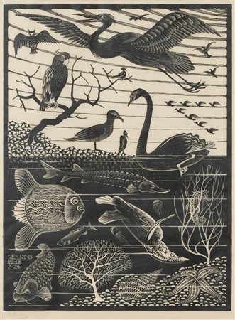 Maurits Cornelis Escher (Leeuwarden 1898-Laren 1972)  - Il Quinto giorno della Creazione, 1926