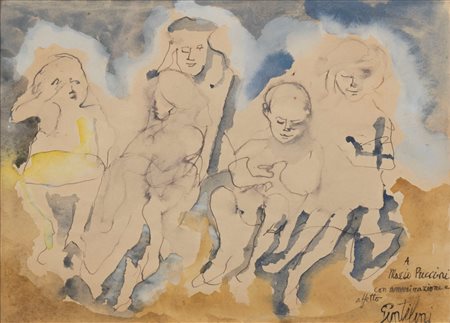 Franco  Gentilini (Faenza 1909-Roma 1981)  - Figure sulla spiaggia 