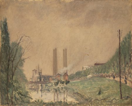 Giuseppe Capogrossi (Roma 1900-1972)  - Scorcio di fiume (Scorcio della Senna), 1931 ca.