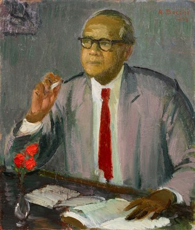 Amedeo Bocchi (Parma 1883-Roma 1976)  - Ritratto con la cravatta rossa, 1959