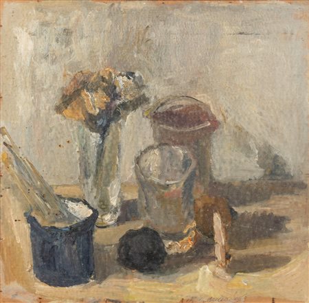 Mario Marcucci (Viareggio 1910-1992)  - Natura morta con brocca e fiori, 1963