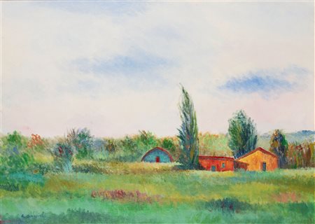 Giovanni Omiccioli (Roma 1901-1975)  - Paesaggio con casette colorate