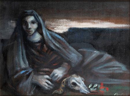 Domenico Purificato (Fondi 1915-Roma 1984)  - Figura femminile distesa con bucranio