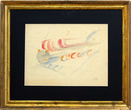 Pippo Rizzo, Treno futurista, 1929 ca., acquarello su carta, cm 35x26, opera...