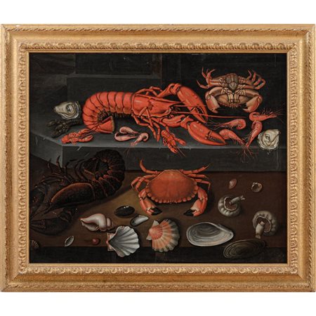 FRANCESCO CODINO, Natura morta con crostacei, Olio su tela
