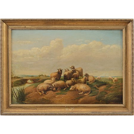 THOMAS COOPER SIDNEY, Pecore al pascolo, Olio su tela