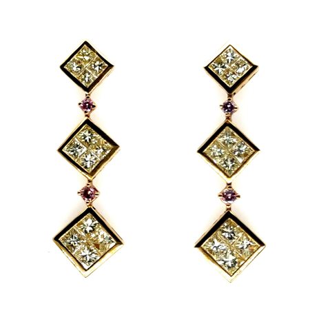 ORECCHINI IN ORO GIALLO 18K 12.37 GR CON DIAMANTI FANCY ROSA INTENSO - HR1010