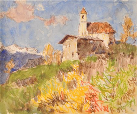 Josef Meng (Heideck 1887 - Kufstein 1974) Maso e cappella in montagna;Tecnica...