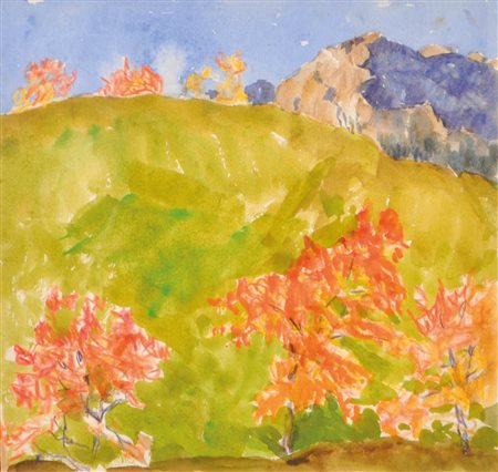 Josef Deng (Heideck 1887 - Kufstein 1974) Paesaggio montano con alberi...