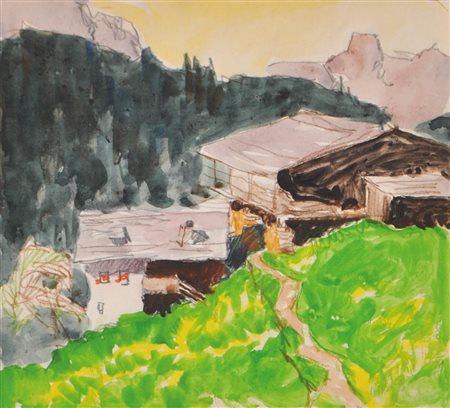 Josef Deng (Heideck 1887 - Kufstein 1974) Maso in montagna;Tecnica mista su...