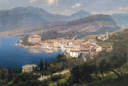 Erich Kips (Berlin/Berlino 1859 - 1945) Veduta di Torbole, 1908 ca.;Olio su...