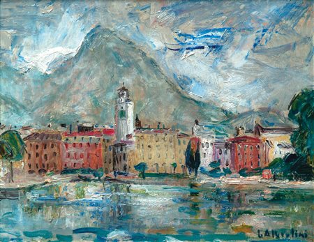 Luciano Albertini (Verona 1910 - 1985) Riva del Garda, 1951;Olio su tavola,...