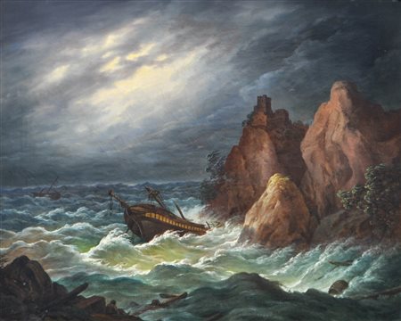 Matthias Rudolph Toma (Wien/Vienna 1792 - 1869) Nave naufragata sulla costa...