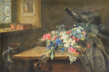 Ignaz Seelos (Bozen/Bolzano 1827 - Wien/Vienna 1902) Stube tirolese con fiori...