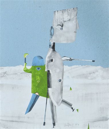 Fritz Fröhlich (Linz 1910 - 2001) Compagni, 1984;Collage, carta, tessuto,...