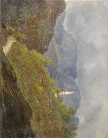 Karl Vinzenz Moser (Bozen/Bolzano 1819 - 1882) Collepietra con Sciliar,...