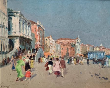 Stefano Novo (Cavarzere 1862) Venezia;Olio, 23 x 30 cm, in cornice Firma