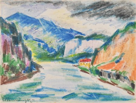 Franz Winninger (Wien/Vienna 1893 - Berlin/Berlino 1960) Paesaggio fluviale;...