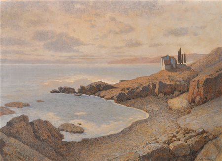 Rudolf Weber (Wien/Vienna 1872 - Krems 1949) Costa dalmata;Guazzo su cartone,...