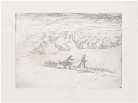 Luis Stefan Stecher (Laas/Lasa 1937) Escursione sugli sci, 1990;Acquaforte,...