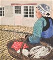 Carl Moser (Bozen/Bolzano 1873 - 1939) Donna bretone con pesci,...