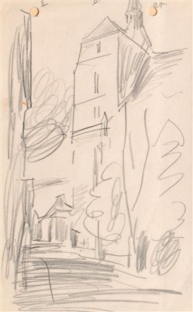 Lyonel Feininger (New York 1871 - 1956) Vicolo di paese con campanile,...