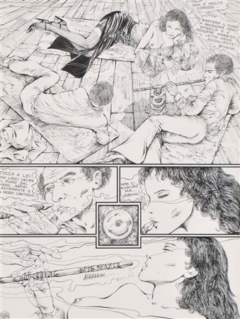 Guido Crepax (Mailand/Milano 1933 - 2003) Beim Shisha-Rauchen, 1978;China su...