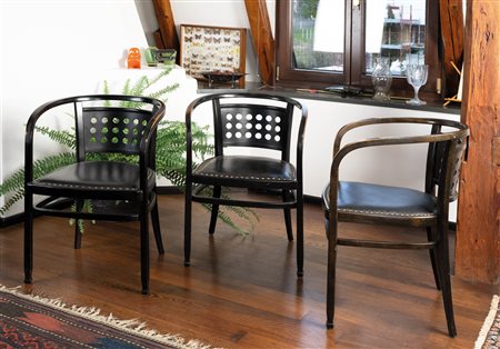 Otto Wagner 3 sedie  Modello 721;Legno, schienale traforato, h. 80 x 48 x 46...