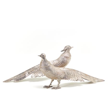  Coppia di fagiani in argento  