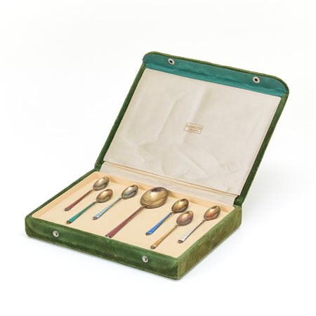 Faraone  
set di cucchiaini Faraone in argento e smalto con custodia 
 