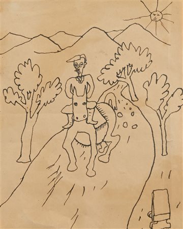 Alfredo Mezio (attribuito a) Solarino 1908-Roma 1978 Uomo a cavallo China su...