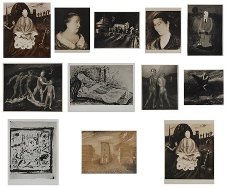 Lotto di 12 fotografie di opere di Scipione Di cui 2 con titolo e firma di...