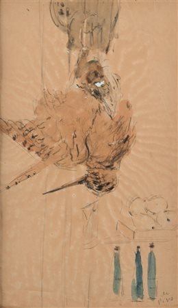 Filippo De Pisis Ferrara 1896-Milano 1956 Natura morta con uccello Carboncino...