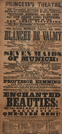 Locandina Princess Theatre 1847 Litografia cm 49x23 - in cornice cm 52x26