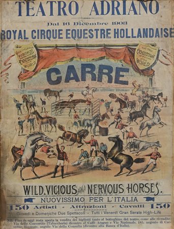 Teatro Adriano Royal Cirque Equestre Hollandaise 1903 Litografia a colori cm...