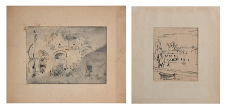 Alis Levi Manchester 1884-Cortina d'Ampezzo 1982 Lotto di 2 disegni 1) Piazza...