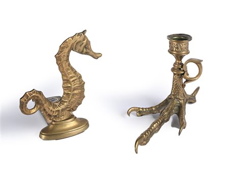 Fermaporta in ottone a forma di ippocampo e bugia ad artiglio cm 15x13x13 e...