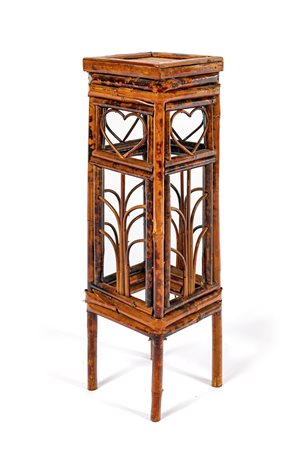 Trespolo portavaso in bambù piano quadrangolare in fibra vegetale intrecciata...