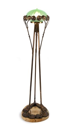 Lampada da terra Jugendstil in bronzo e ottone, Austria, inizi del XX secolo...