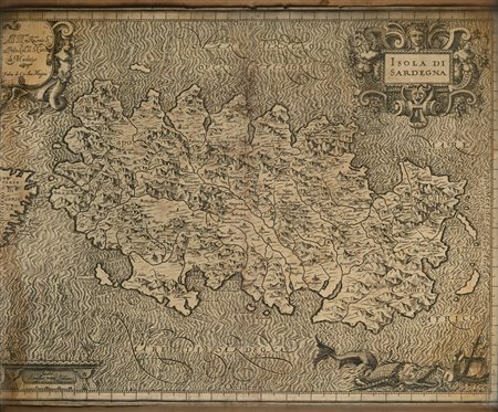 Giovanni Antonio Magini 1555-1617 L'isola di Sardegna incisione cm 34,5x45 -...