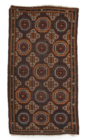 Tappeto orientale a disegno geometrico arancio e bruno cm 200x114