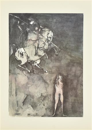 Agenore Fabbri CAVALIERE E FIGURA riproduzione fotolitografica, cm 47x32...