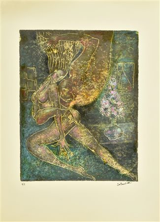 Sebastian MADAME ET SON FANTOME serigrafia materica su carta ritoccata a...