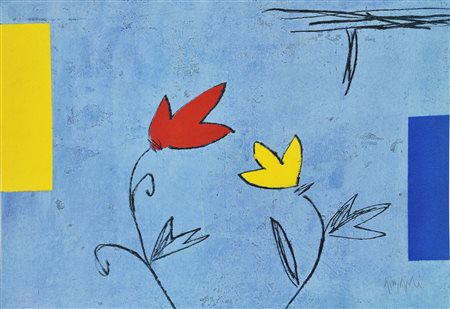 Luca Giovagnoli COPPIA DI MULTIPLI (1) FIORI serigrafia ritoccata, cm 48x68;...